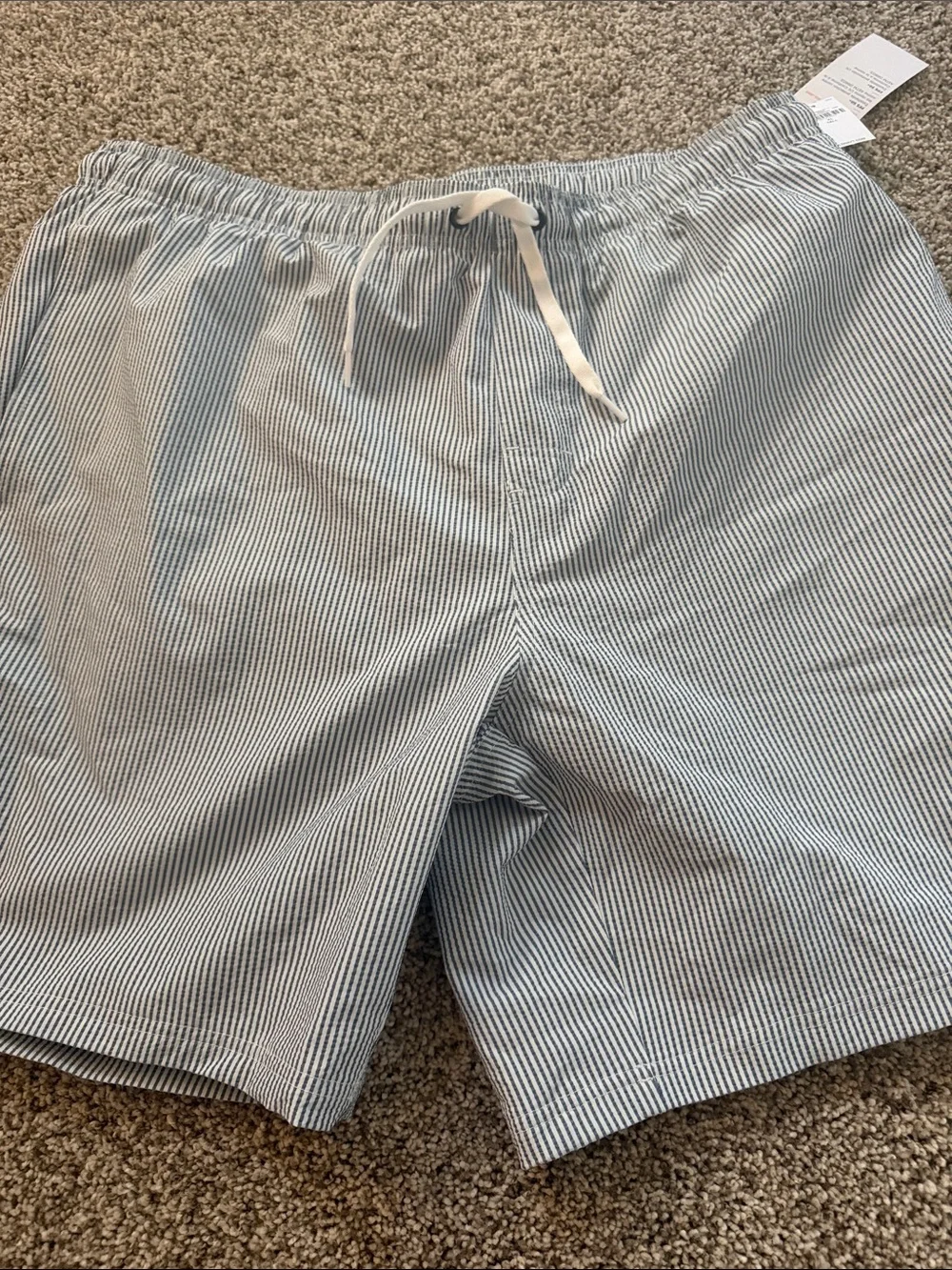 Old Navy NWT Men's Light Blue Stripe Swim Trunks with Drawstring